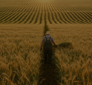 imagem de agricultor no meio de plantao