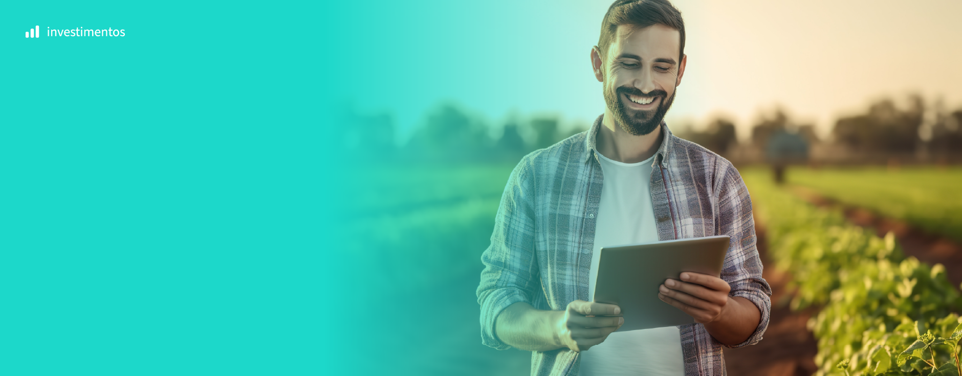 homem em plantao sorrindo mexendo em tablet