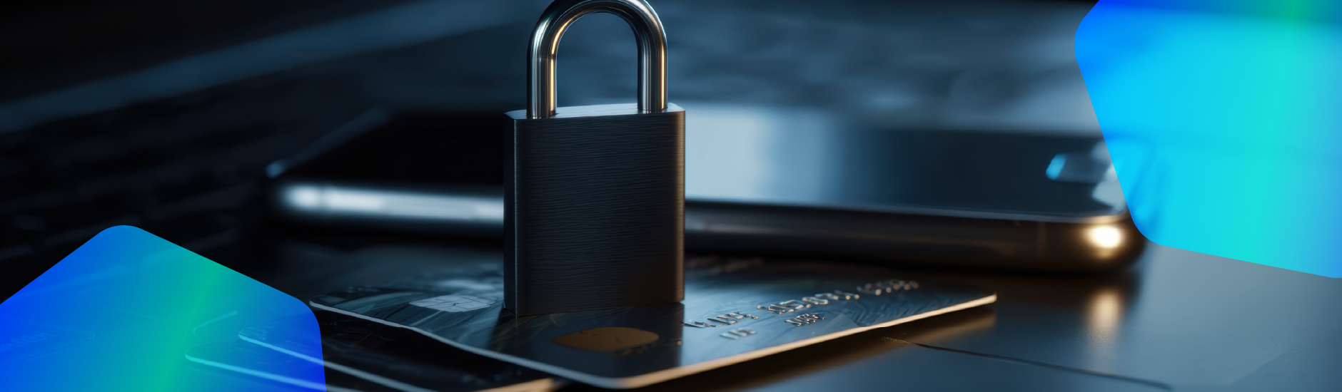 cadeado sobre cartes e celular ao fundo