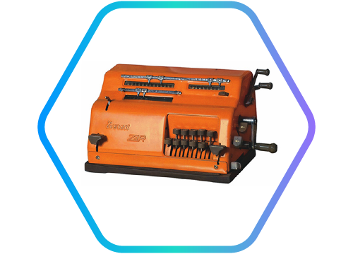 Foto de uma calculadora antiga.