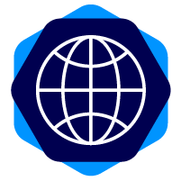 ilustra��o de globo dentro de hex�gono azul escuro